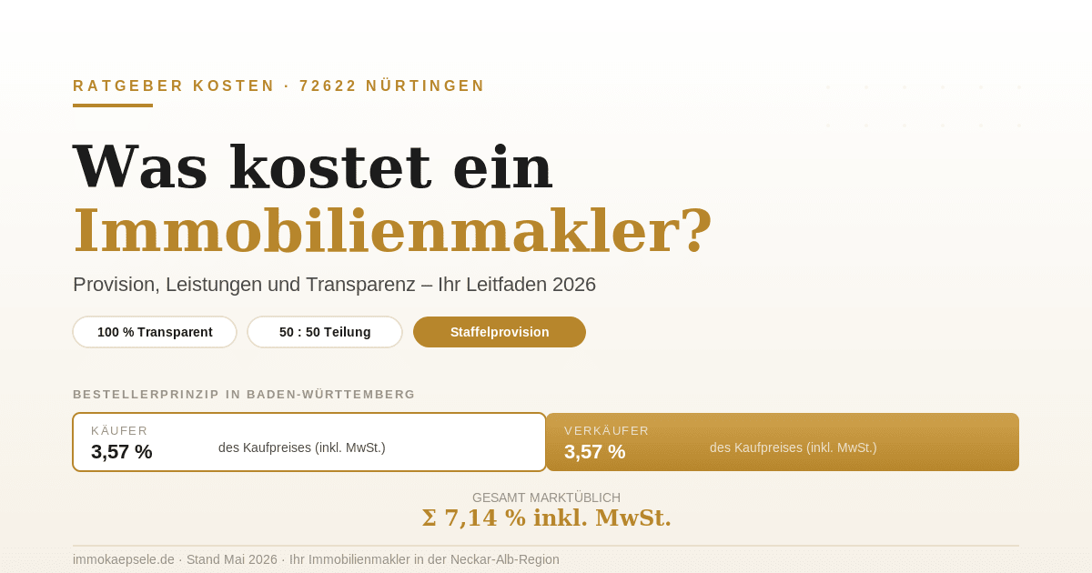Was kostet ein Immobilienmakler in Nürtingen? Kosten, Bestellerprinzip und Transparenz 2026